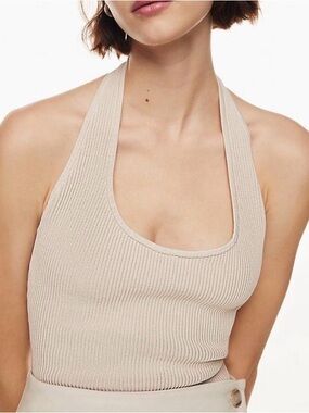 Babaton x Aritzia Matte Pearl Scuplt Knit Backless Halter Top Size Small
